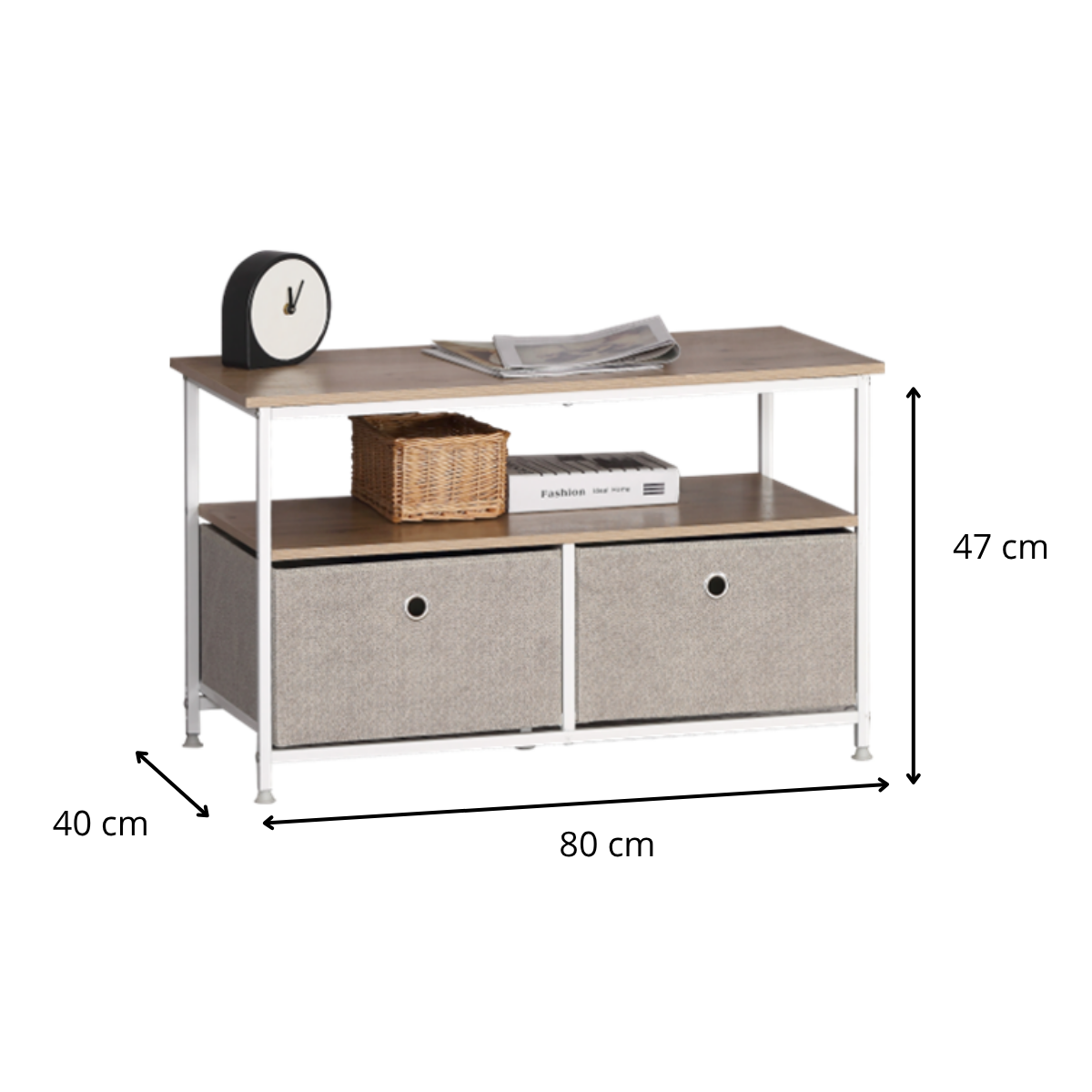 Table basse 2 tiroirs et 2 tablettes LISA bois clair, CALICOSY