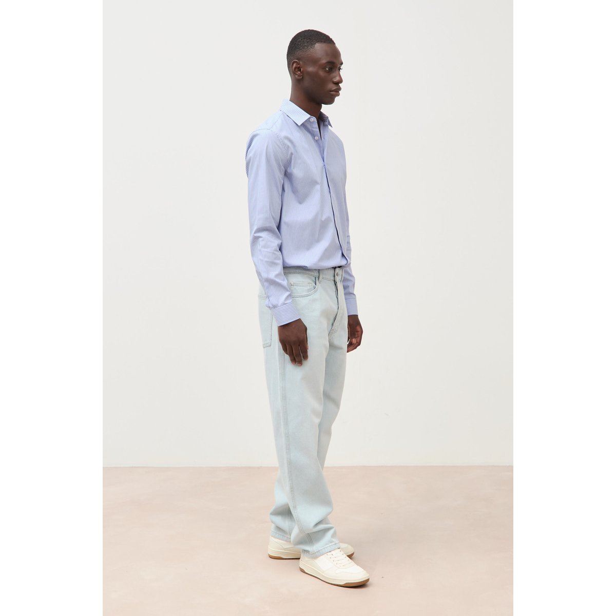 Chemise col américain manches longues bleu gris, BONOBO