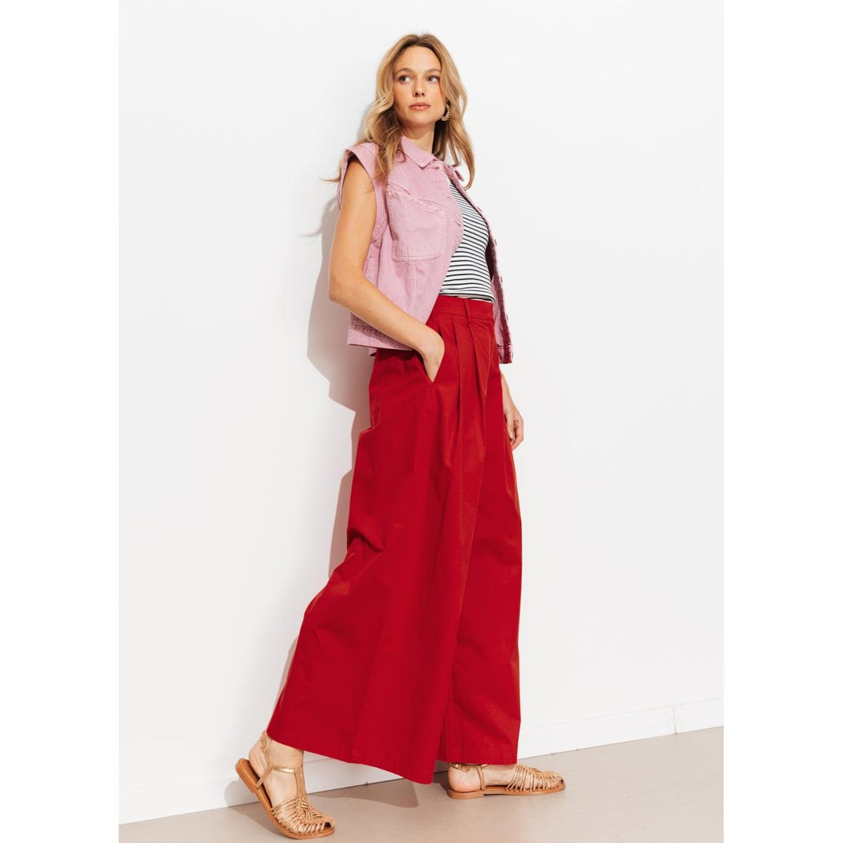 Pantalon large à pinces rouge, PROMOD