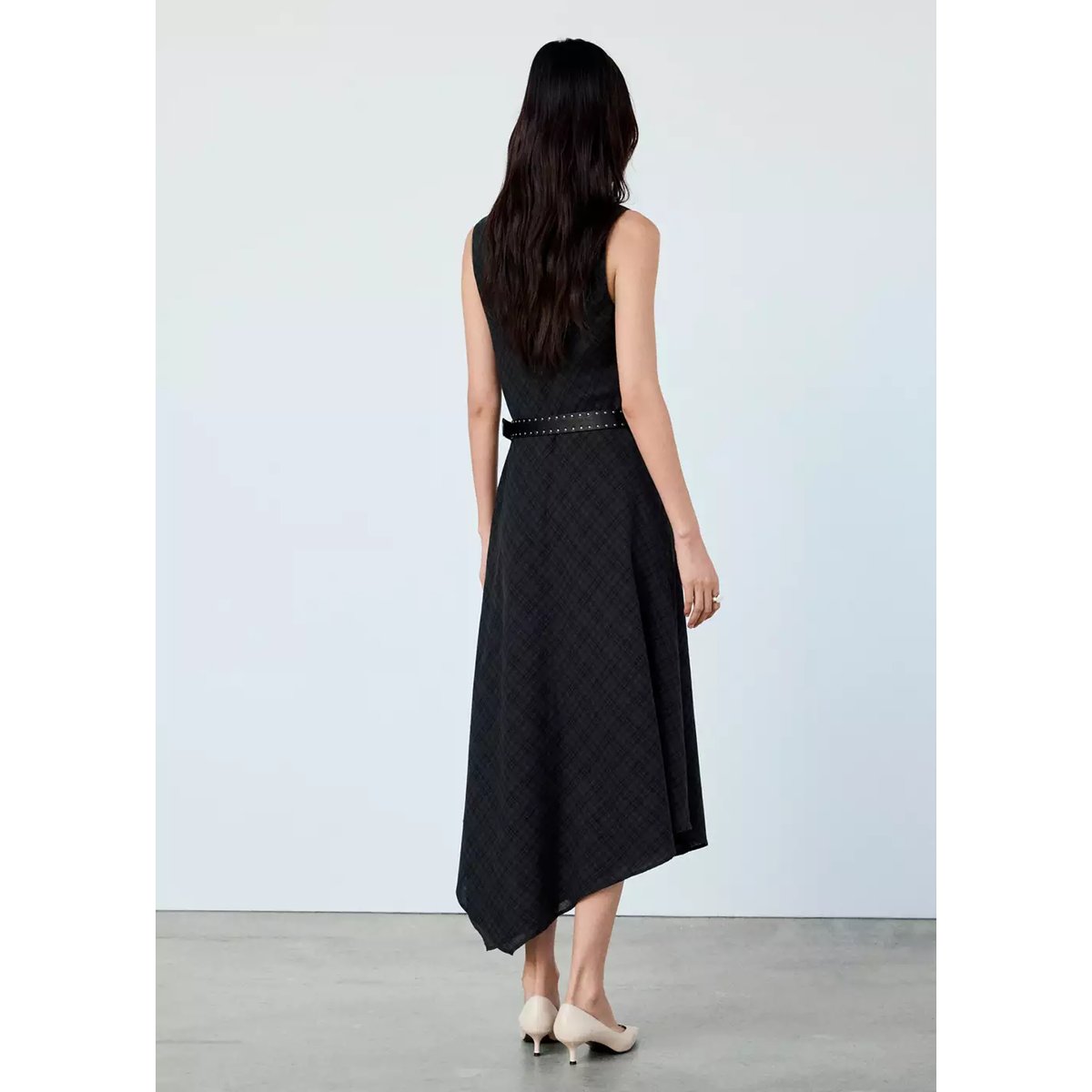 Robe à carreaux avec ceinture gris, MANGO