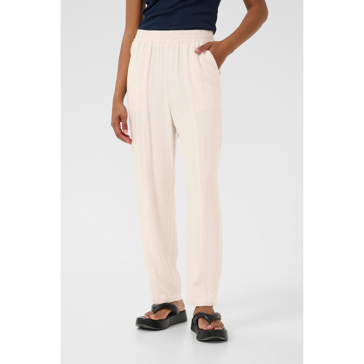 Casual pants beige light sand linen, KAFFE