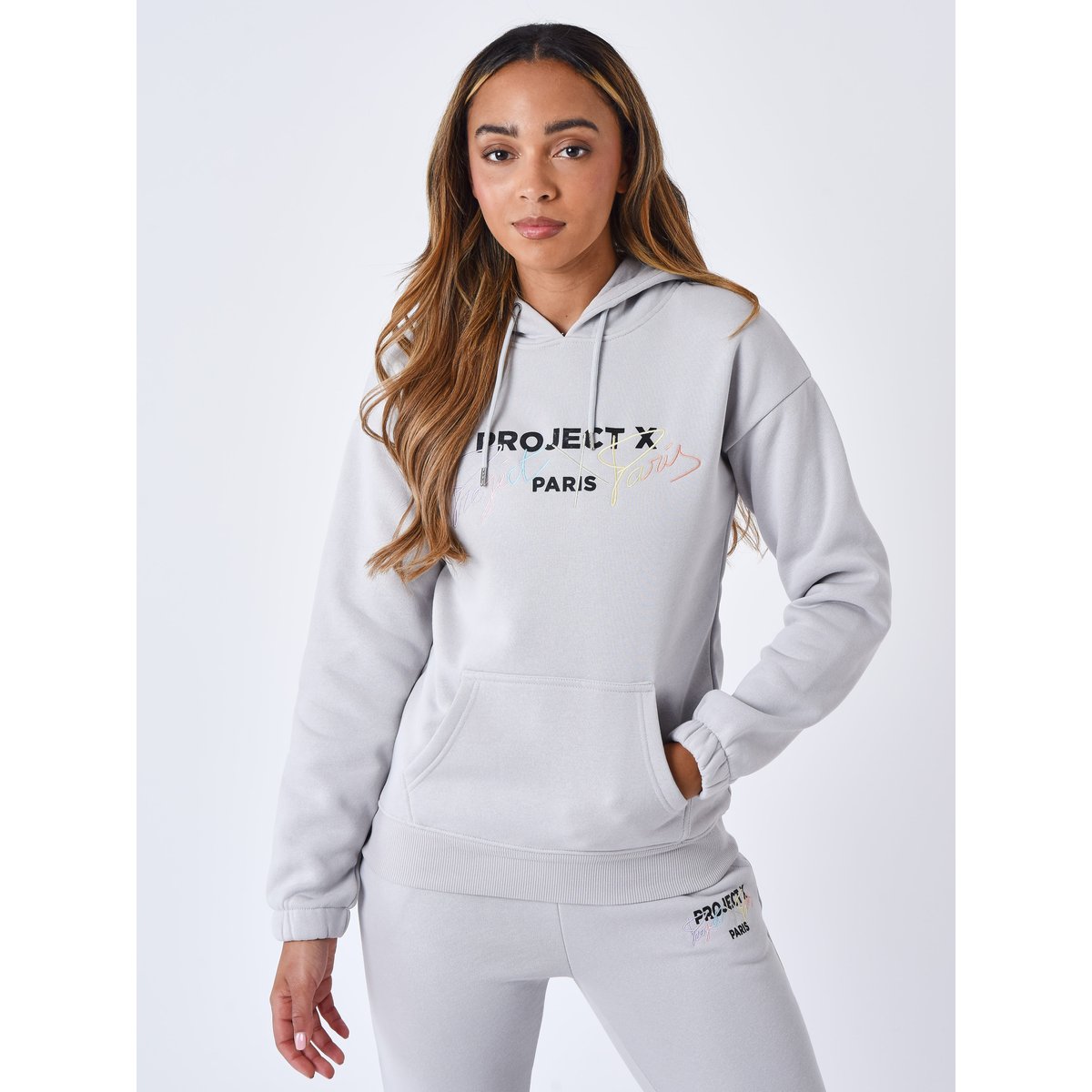 Sweat à Capuche brodé argent clair, PROJECT X