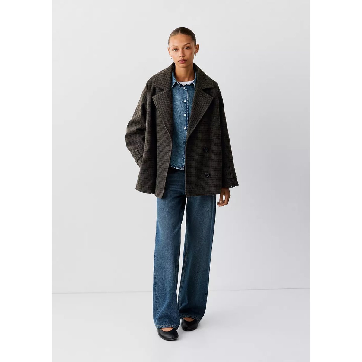 Manteau oversize en drap à carreaux chocolat, MANGO TEEN