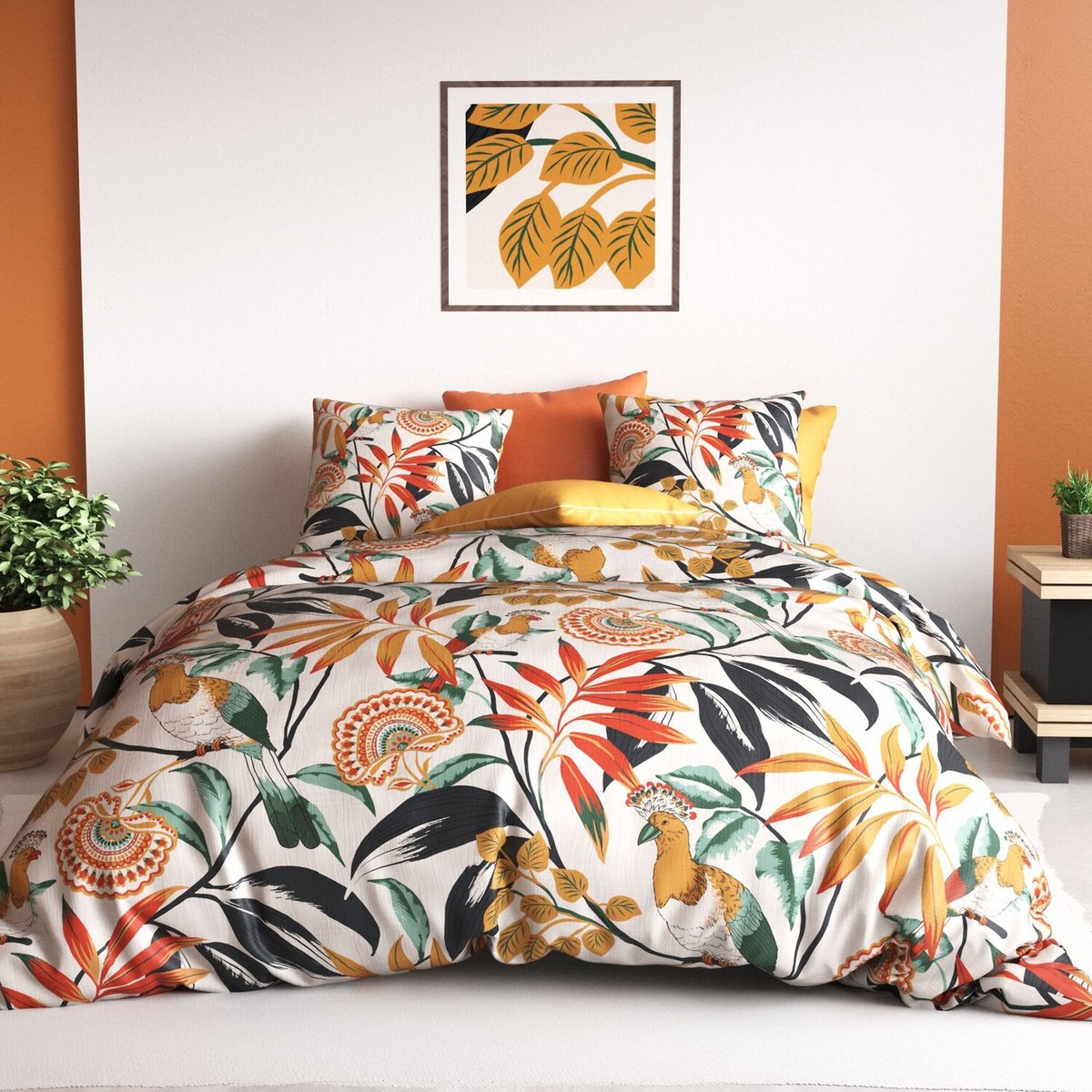 Parure imprimée avec housse de couette et taie(s) en coton, Ninon multicolore, ATELIER DU COTON