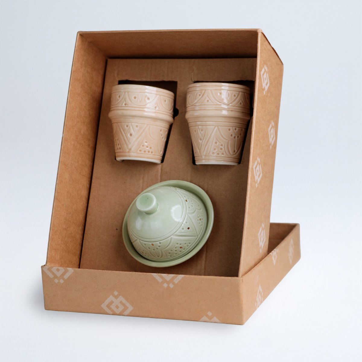 Lot de 2 tasses beldi et sucrier EMPREINTE multicouleur, CHABI CHIC
