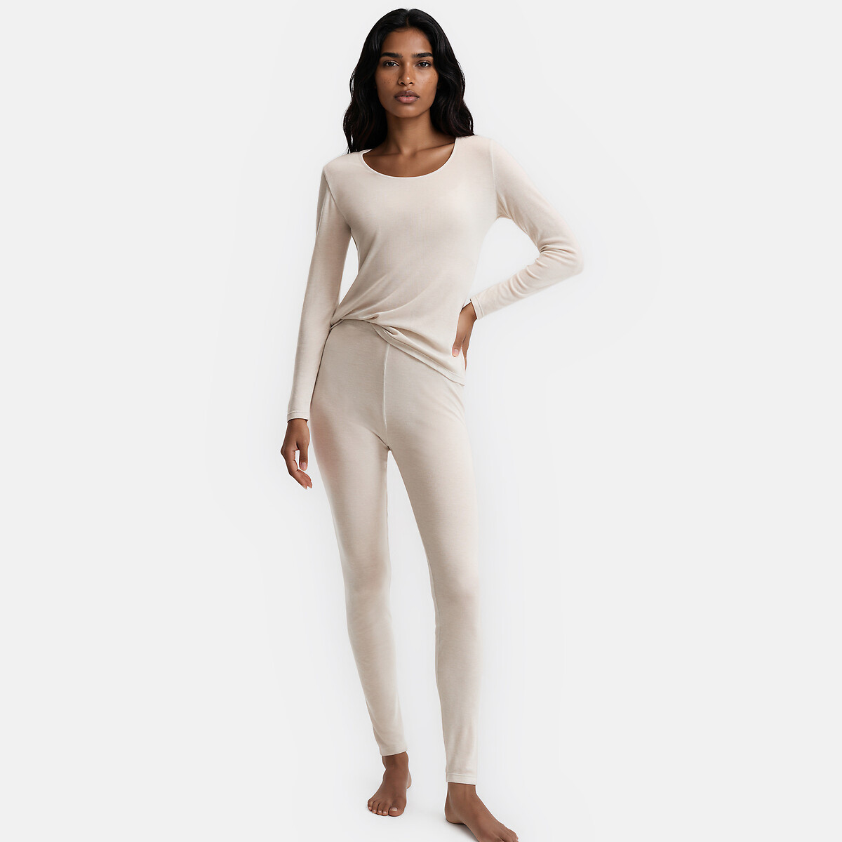 T-shirt en fine maille thermique chaleur ecru chiné, LA REDOUTE COLLECTIONS