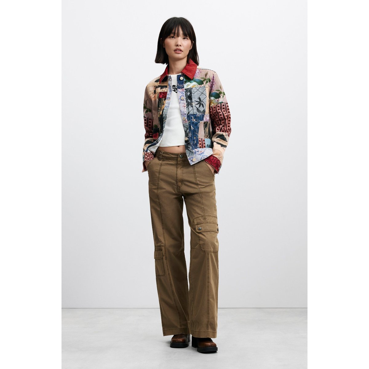veste regular patchwork en coton rouge, DESIGUAL