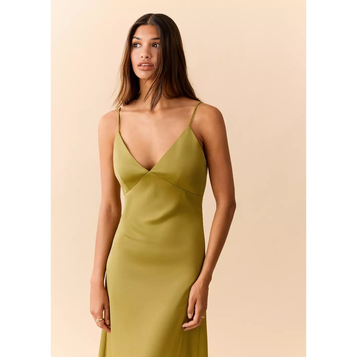 Robe à col en V avec fines bretelles citron vert, MANGO TEEN