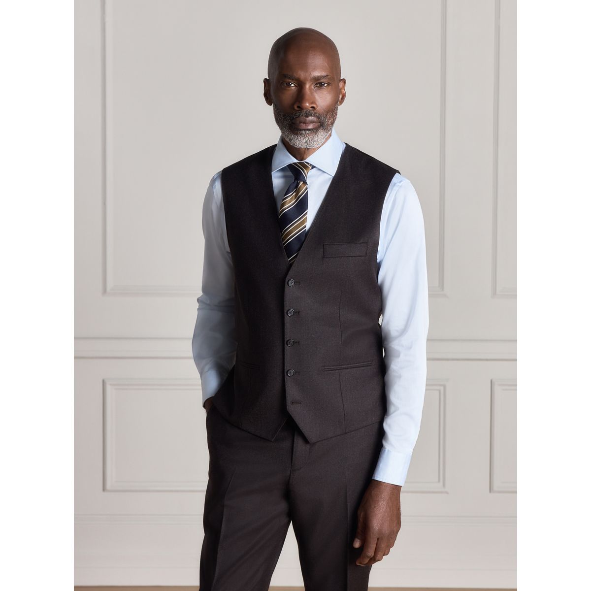 Gilet flanelle slim laine zignone signature marron, NEXT