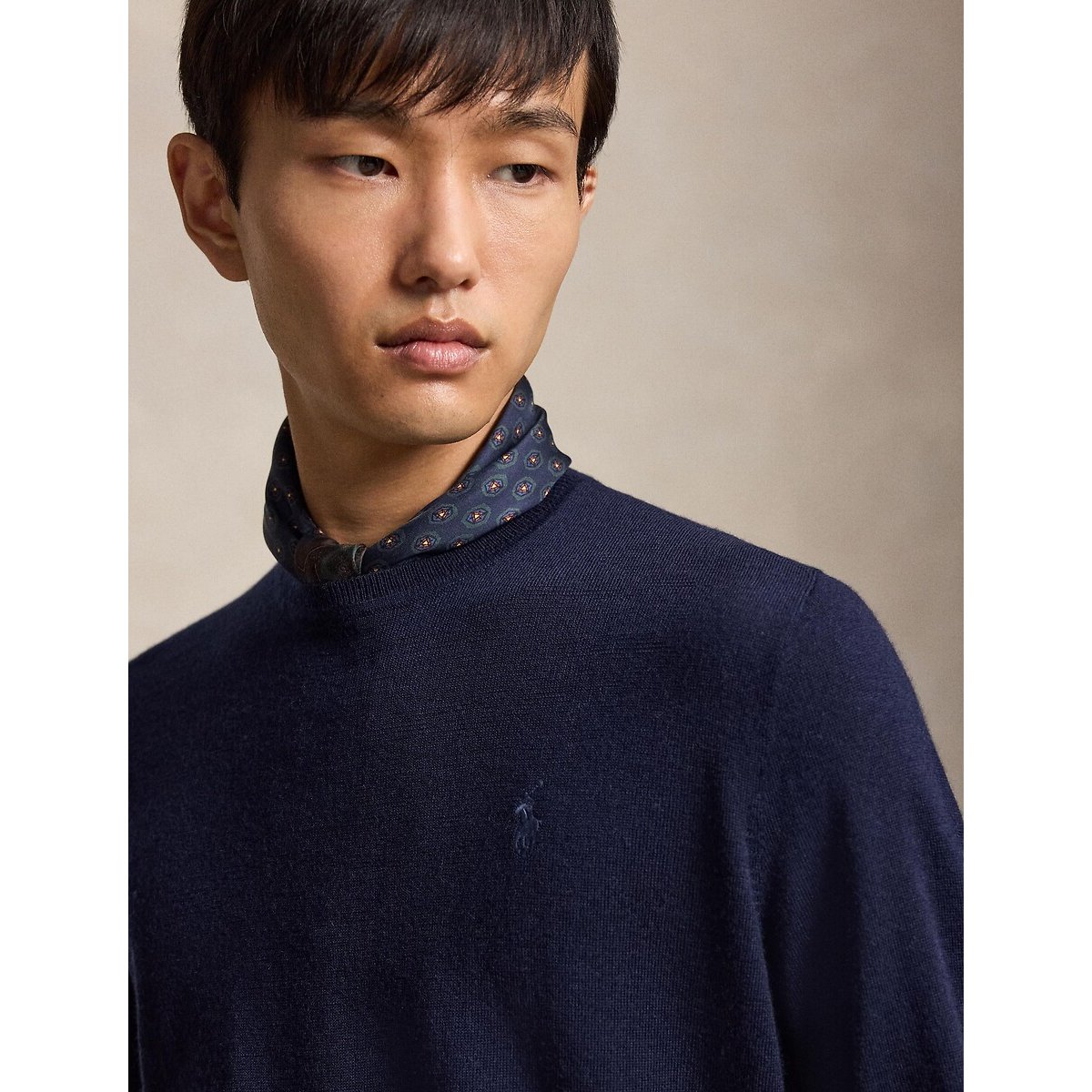 Pullover girocollo, in lana merino blu marino, POLO RALPH LAUREN