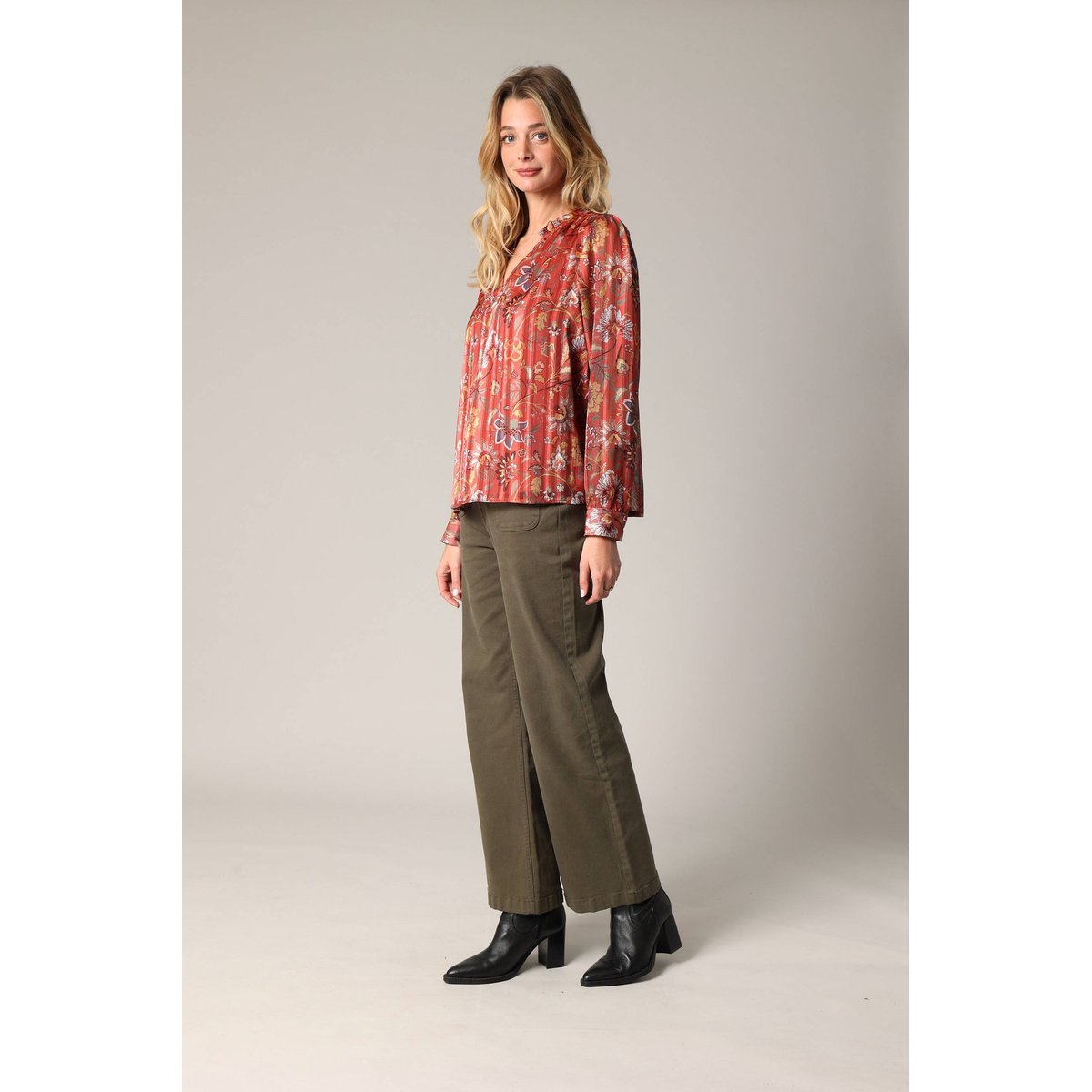 Blouse fluide à motif floral LORITA brique, DEELUXE