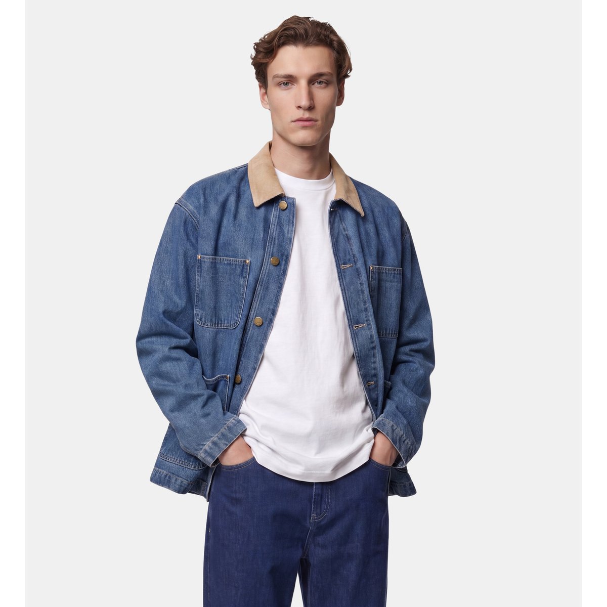Veste droite torkim col velours coton denim bleu jean, GALERIES LAFAYETTE
