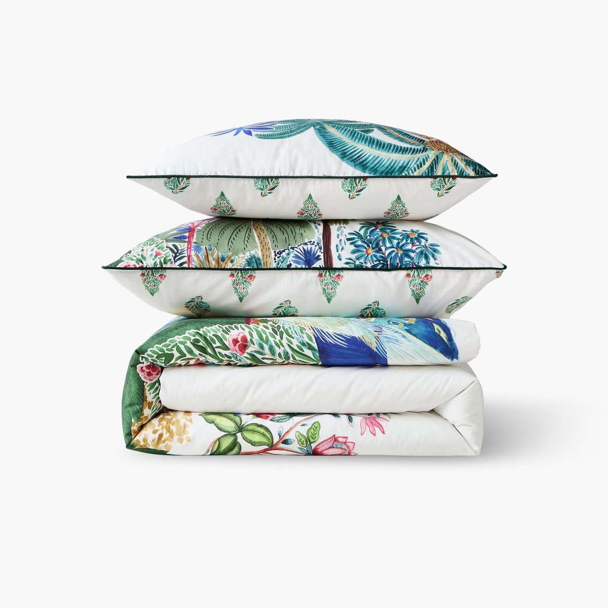 Drap de lit coton bio BUNDI imprimé, CARRE BLANC