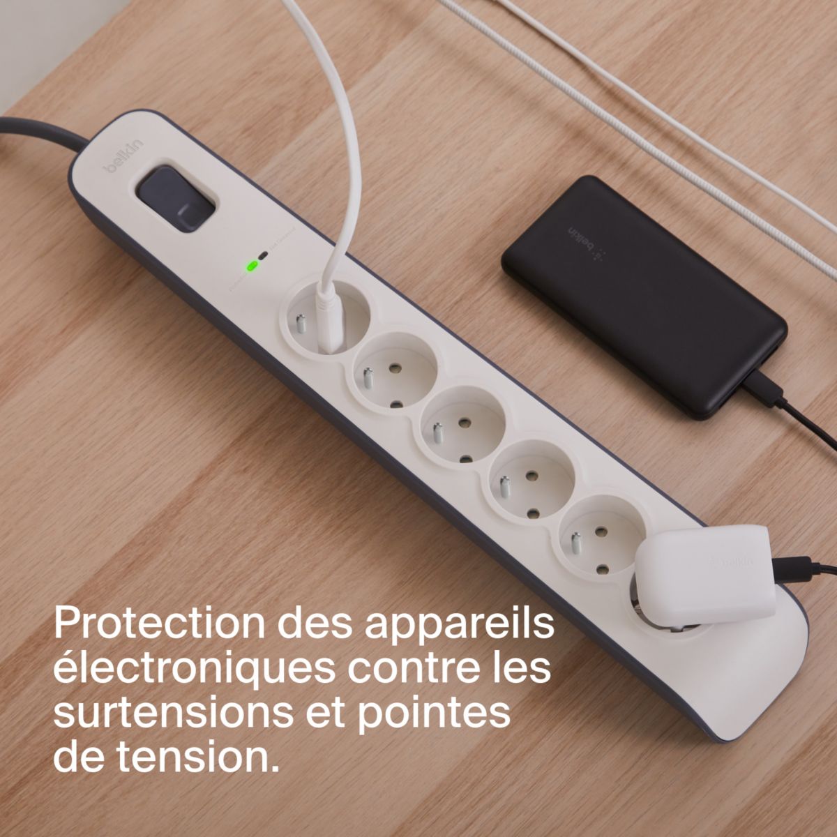 Parafoudre 6 prises parafoudres + cable 2m couleur unique, BELKIN