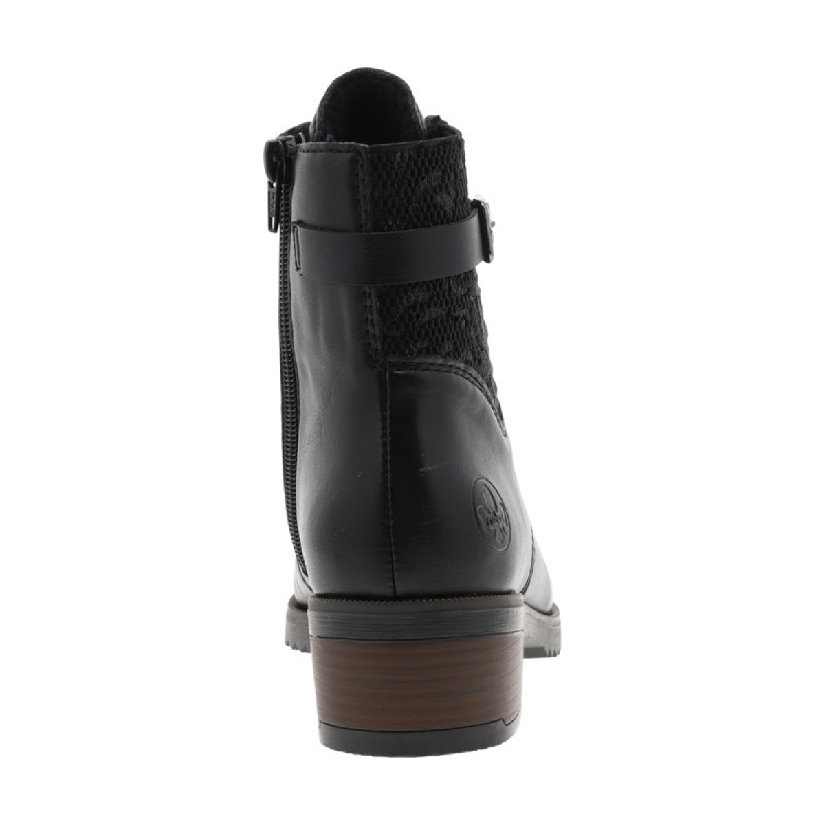 Bottines noires à talon décroché moyen avec des lacets et un zip latéral noires, RIEKER