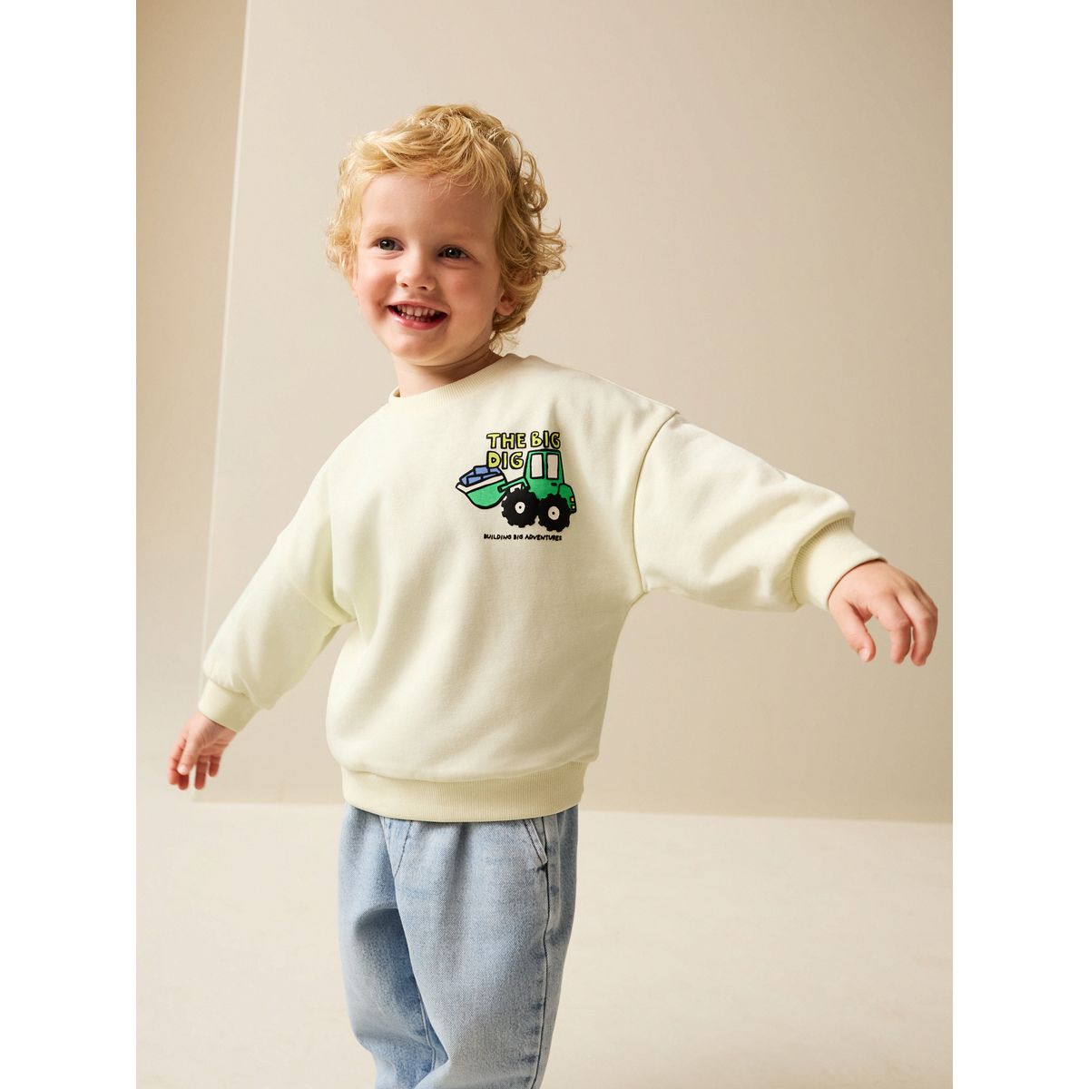 Sweat ras du cou en jersey imprimé au dos crevette jaune babeurre, NEXT