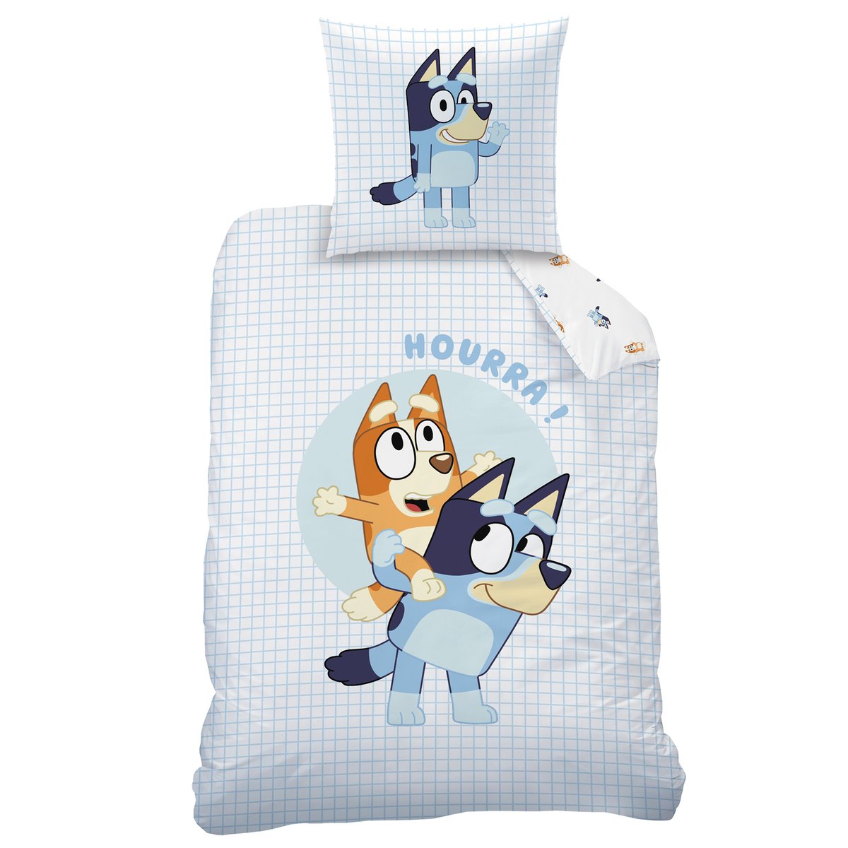 Parure de lit imprimée 100% coton, HOURRA bleu, BLUEY