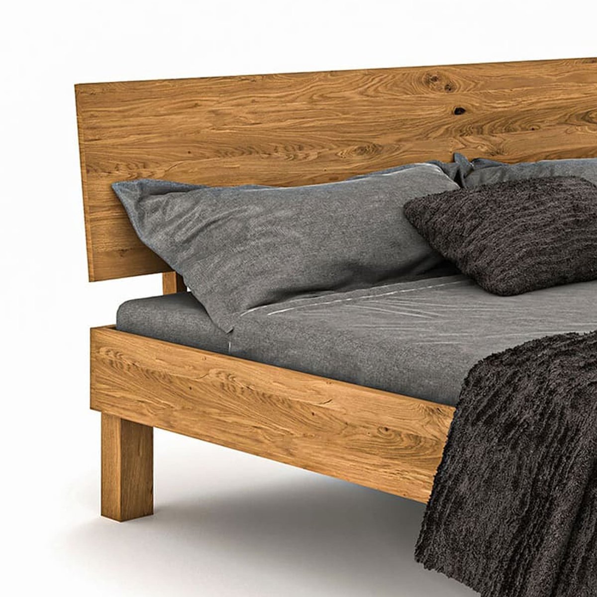Lit avec pieds carrés et tête de lit intégrée bois naturel, TERRE DE NUIT
