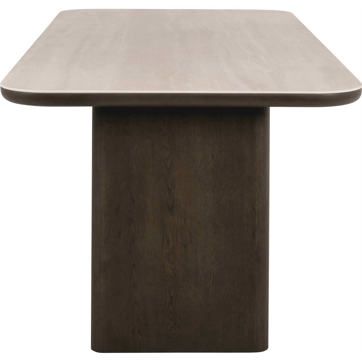 Table à manger rectangulaire en céramique Nando marron effet travertin bois foncé, RECOLLECTION