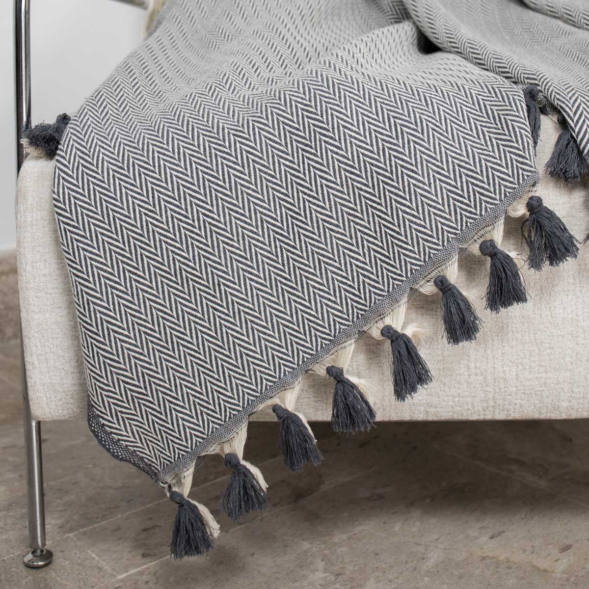 Plaid coton MEGEVE gris moyen, FEBRONIE