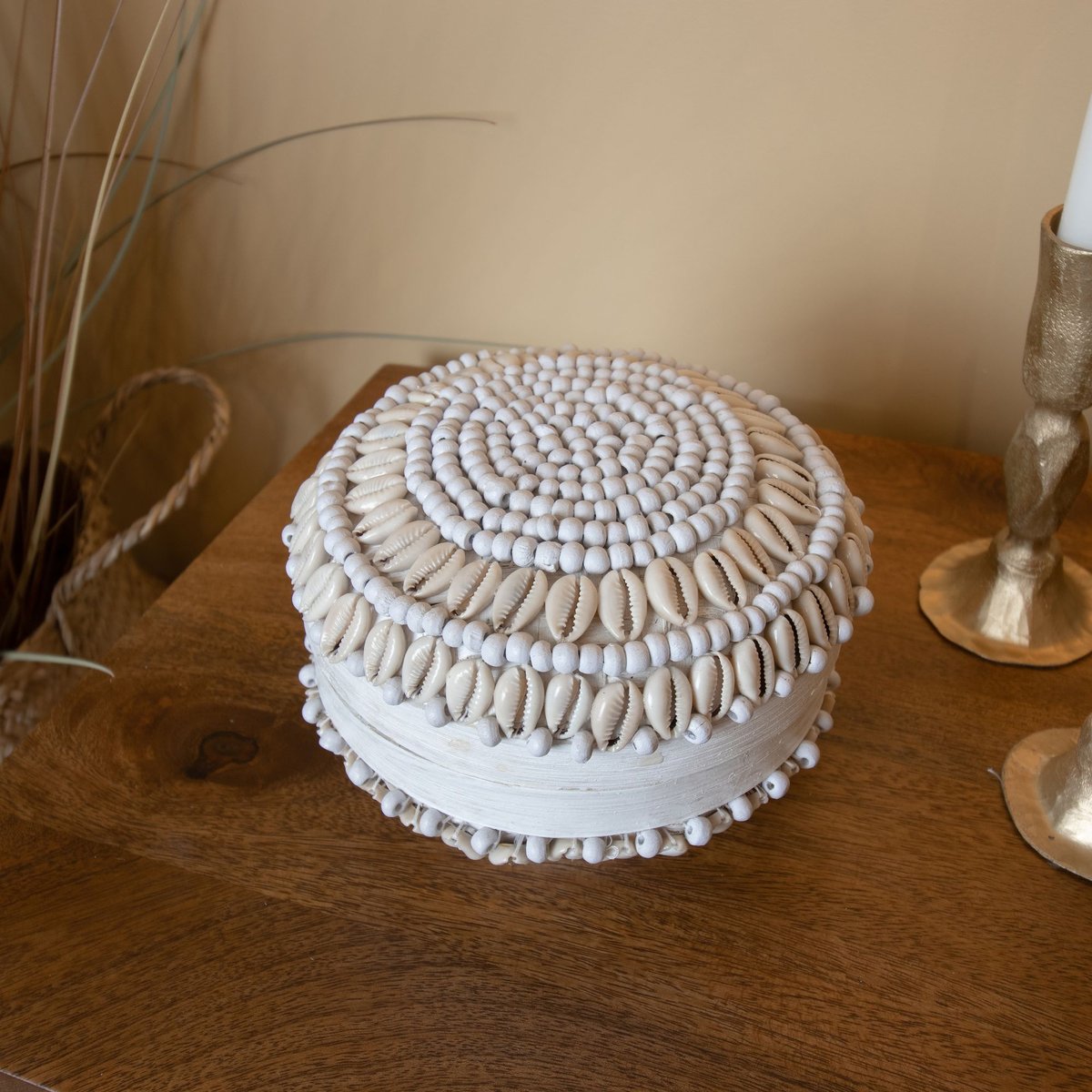 Boîte en bambou et coquillages blanc, NOW'S HOME
