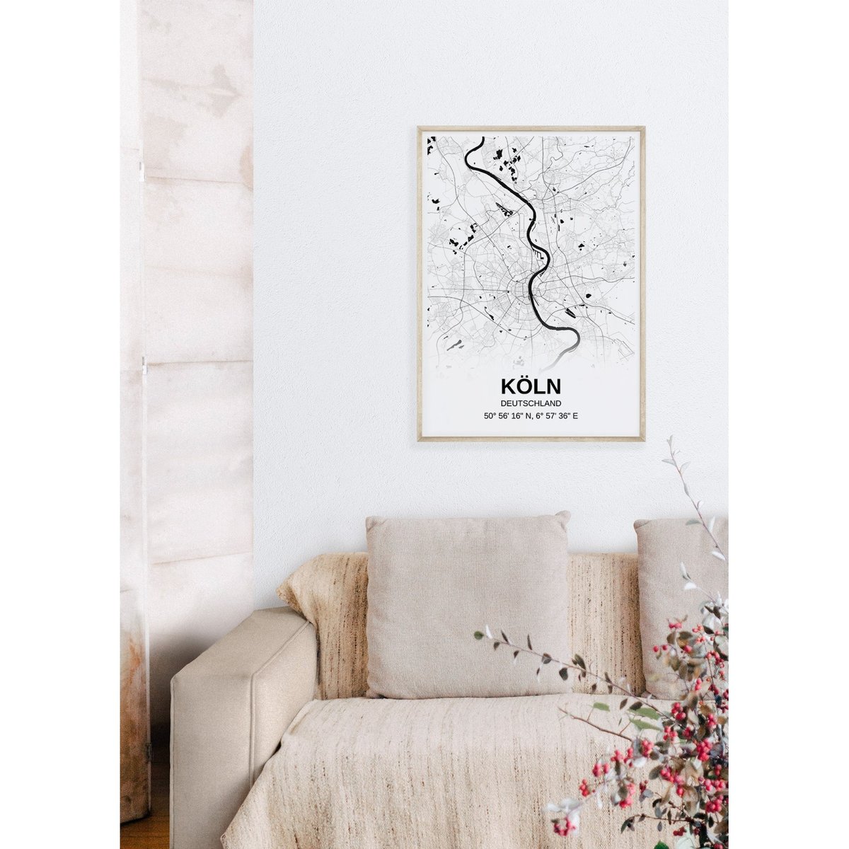 Affiche carte Köln - rectangle Noir et Blanc blanc, L'AFFICHERIE