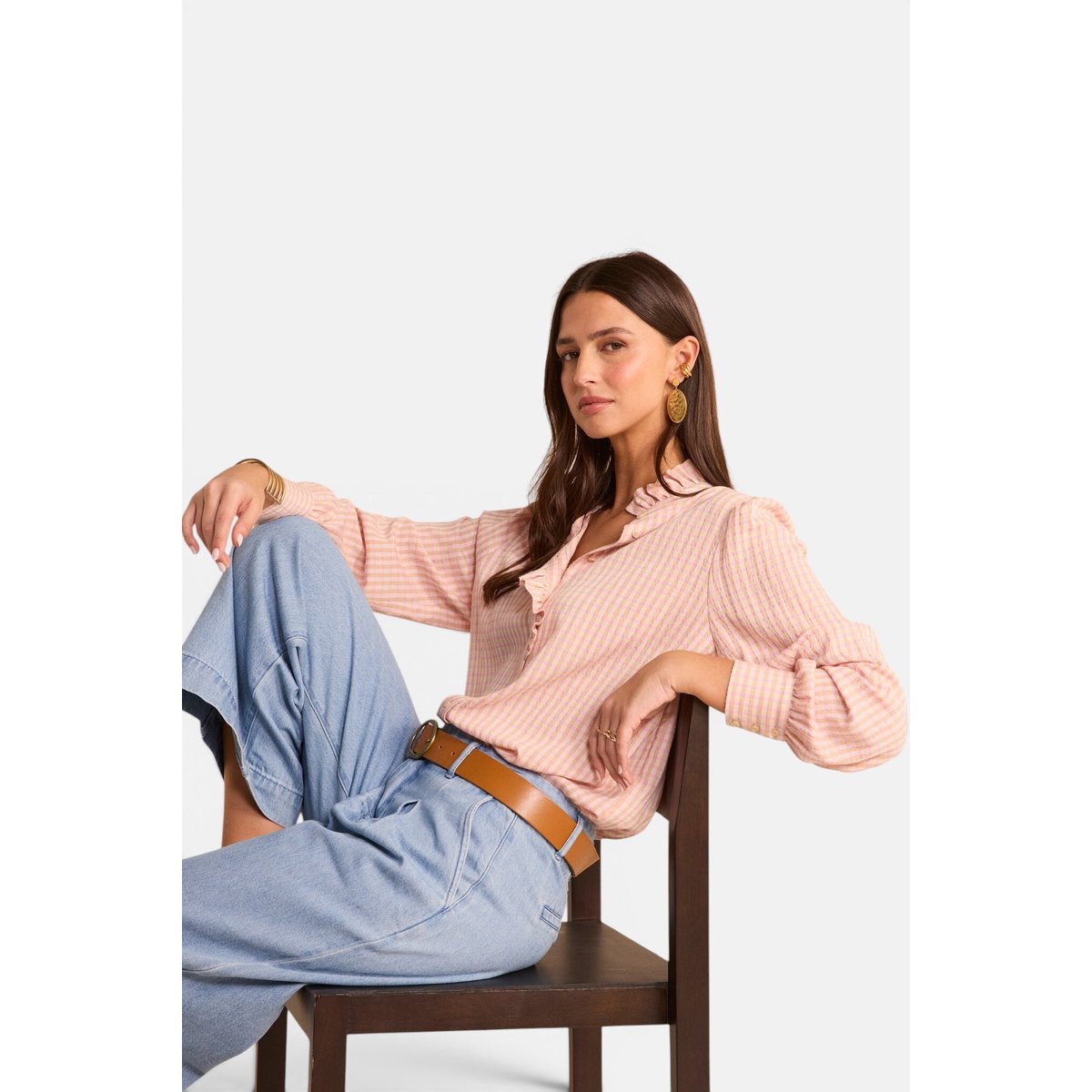 Blouse imprimé vichy à manches longues SALIA primerose, Maison 123