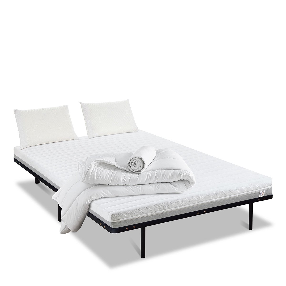 Prêt-à-dormir VENUS avec Cadre à lattes, Couette, Oreillers et Protège-matelas blanc, OLYMPE LITERIE