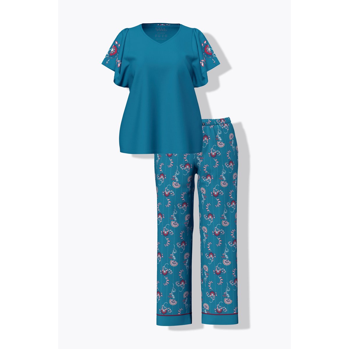 Pyjama motif cachemire, encolure en V pétrol, ULLA POPKEN