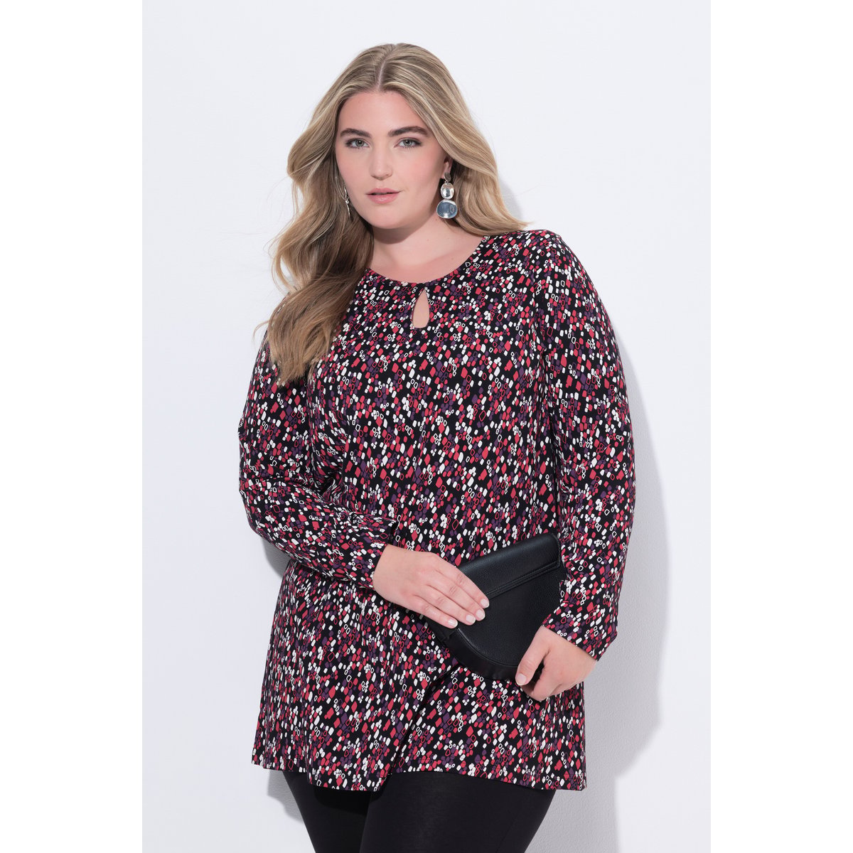 T-shirt long dans un imprimé graphique rouge rubis, ULLA POPKEN