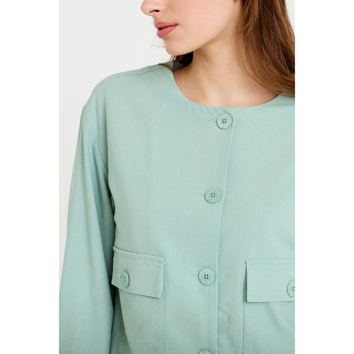 Veste coupe droite courte vert pastel, CACHE CACHE