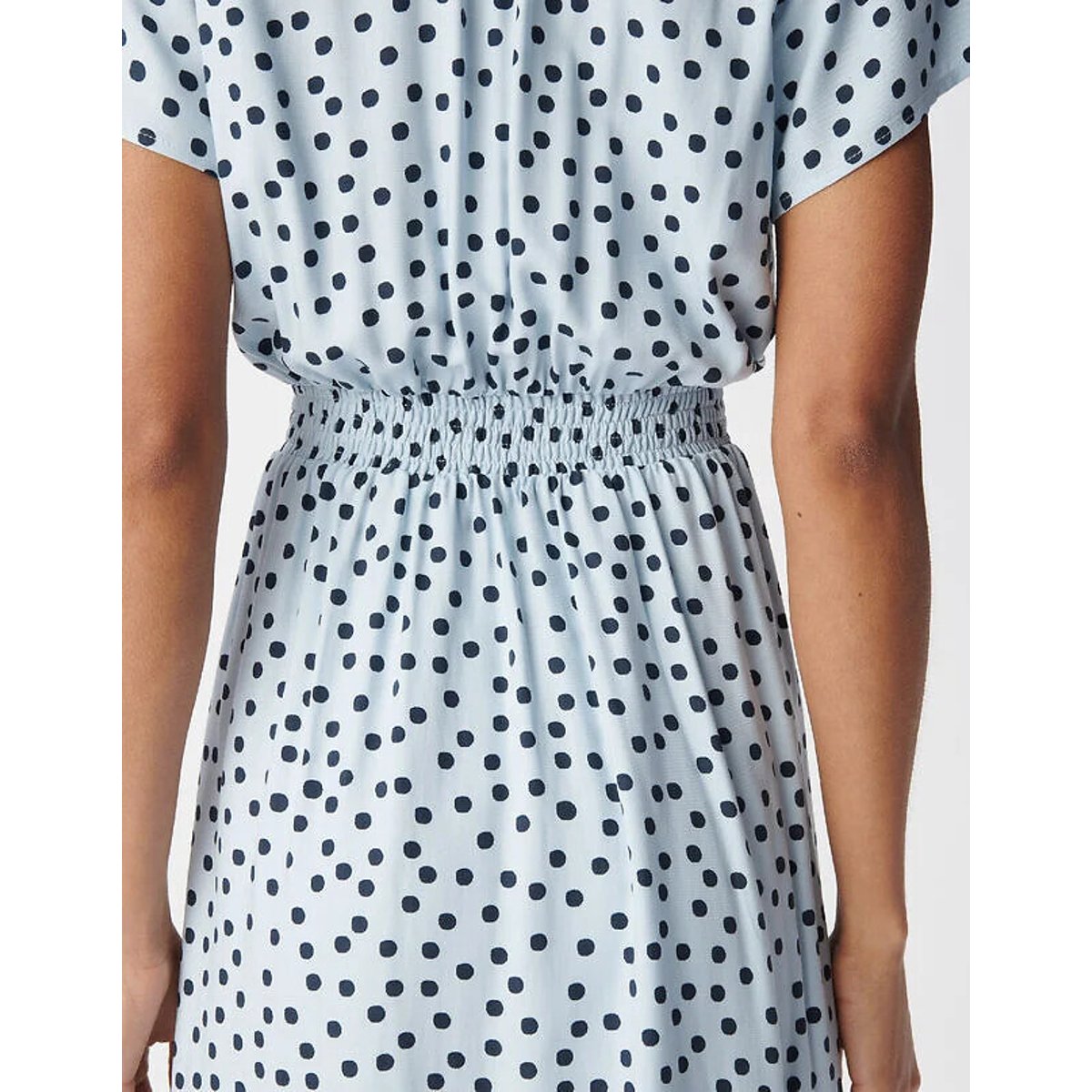 Polka Dot Full Short Sleeve V-Neck Mini Dress chambray blue , IKKS