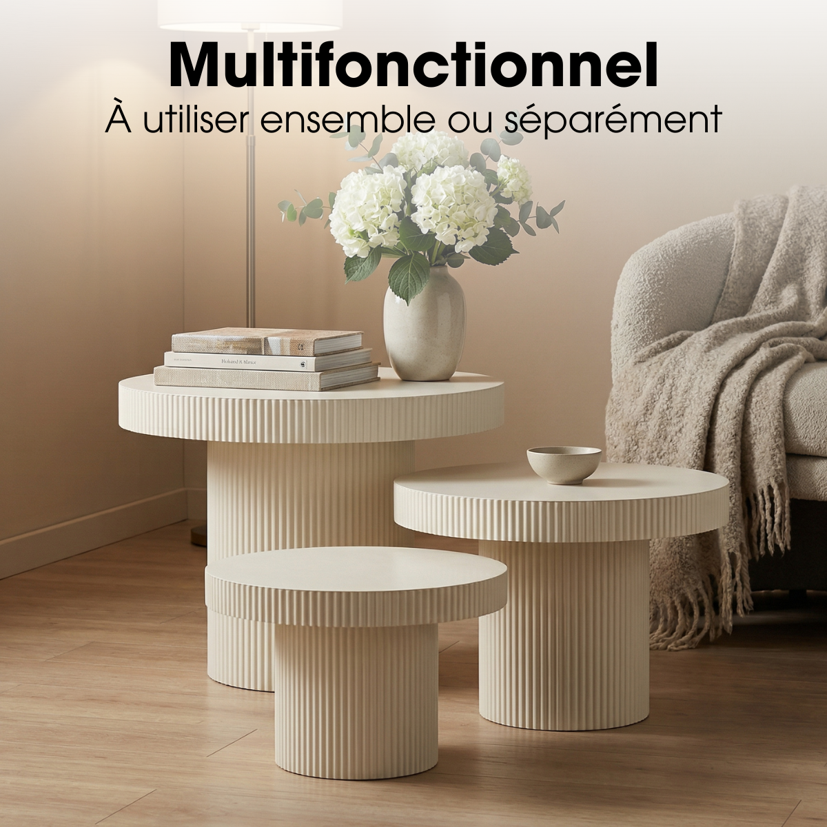 Table d'appoint LUX blanc cassé, MICA DECORATIONS