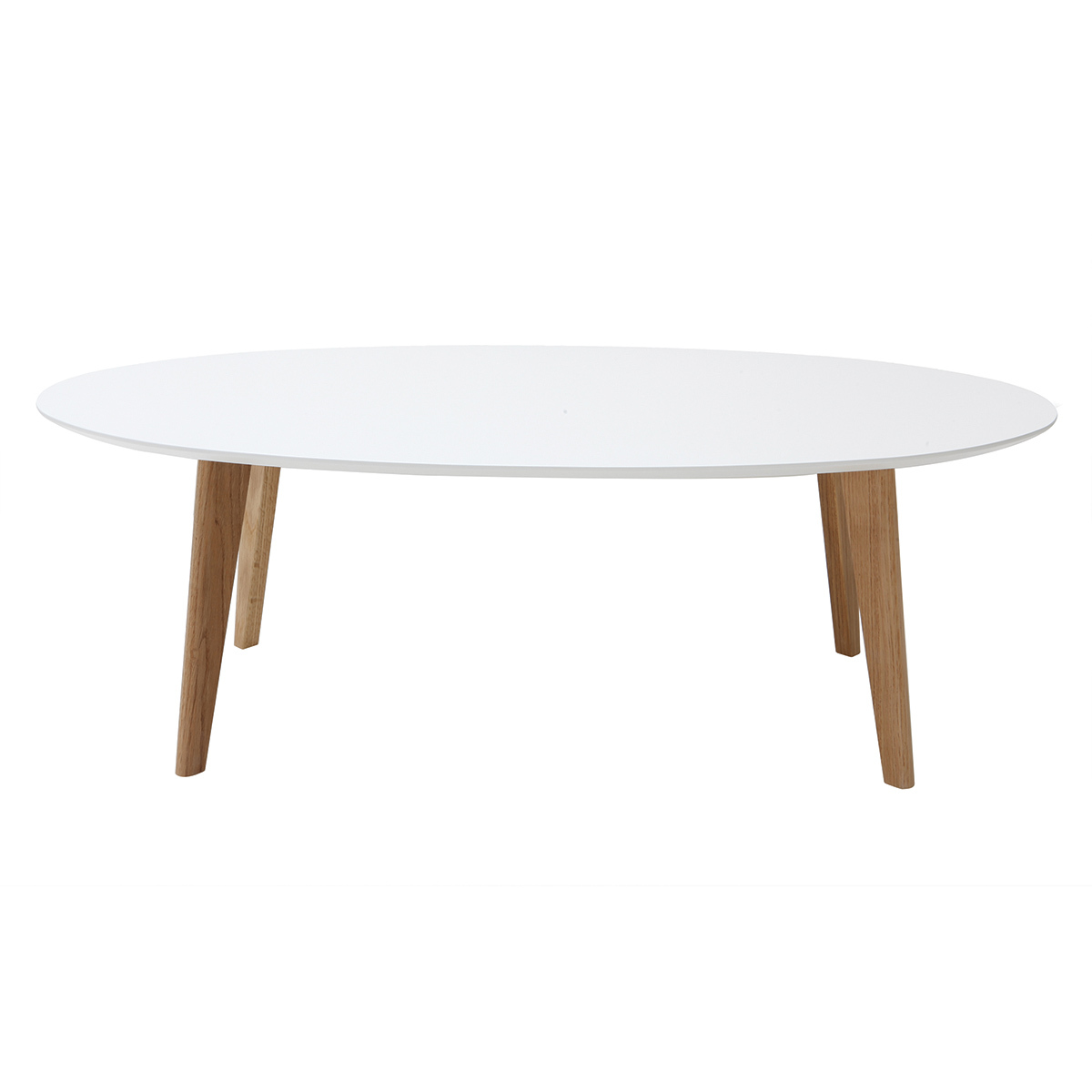 Table basse ovale scandinave blanc et bois clair chêne L120 cm EKKA blanc, MILIBOO