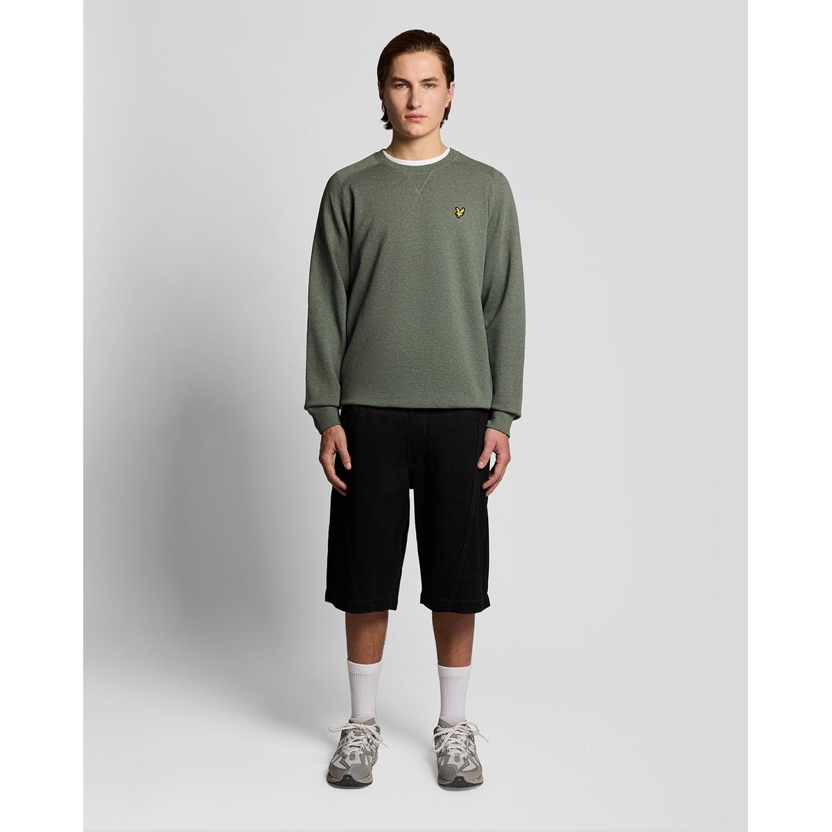 Sweat-shirt en coton chiné raglan vert kaki tri chiné, LYLE & SCOTT