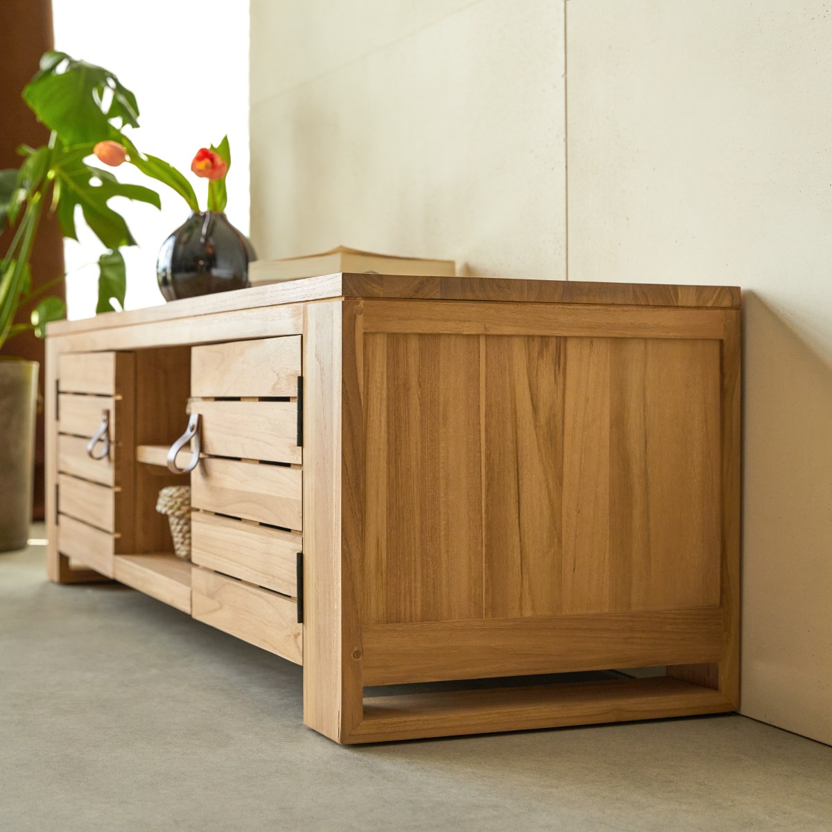 Meuble Hi-FI, TV en Teck massif, MINIMALYS naturel, TIKAMOON