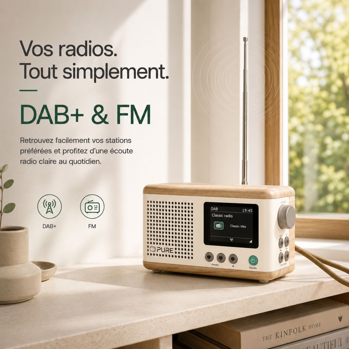 Radio DAB Classic Mini Cotton White/Oak couleur unique, PURE