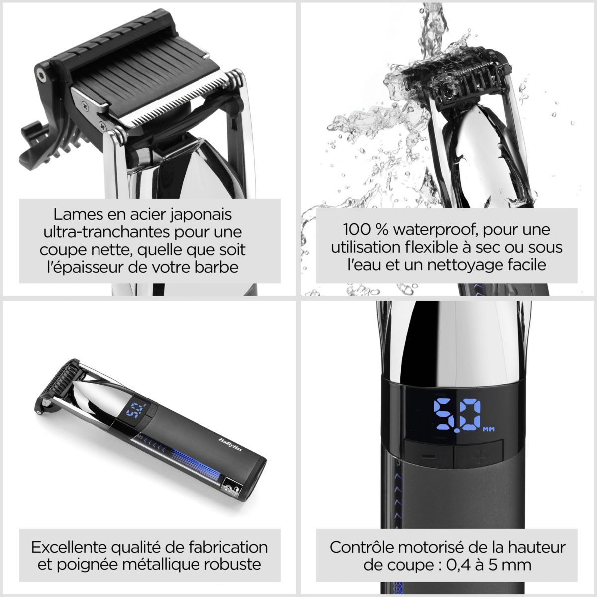 Tondeuse barbe Super-X Metal S996E, molette réglable, 24 hauteurs de coupe, précision 0,2 mm, autonomie 90 mn couleur unique, BABYLISS