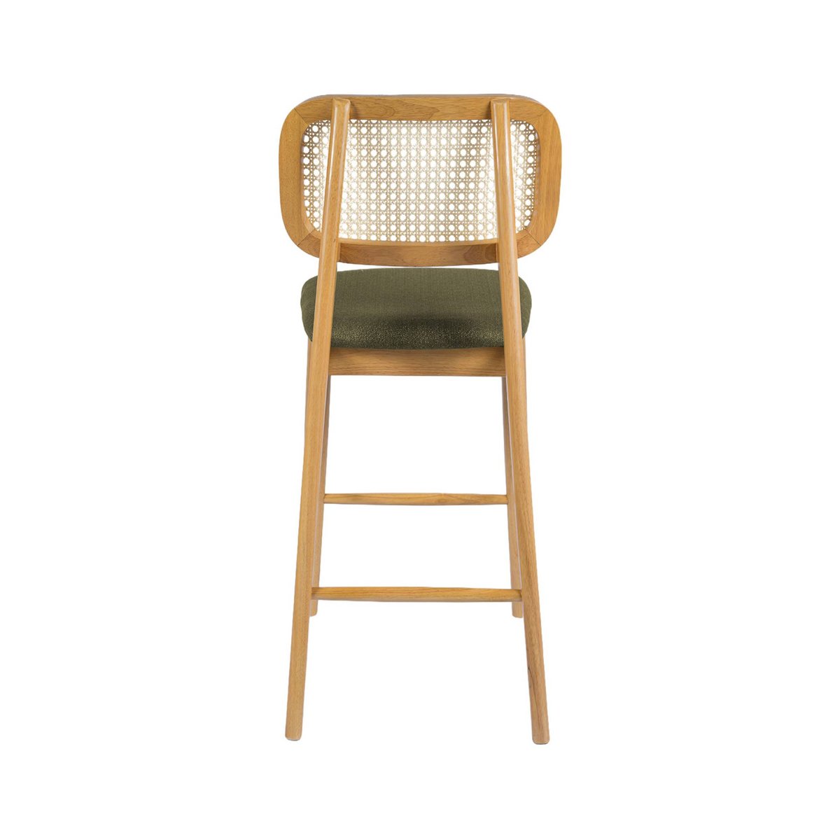 Tabouret de bar bois d'hévéa cannage et tissu 66,5cm (lot de 2) MANI naturel, SWEEEK