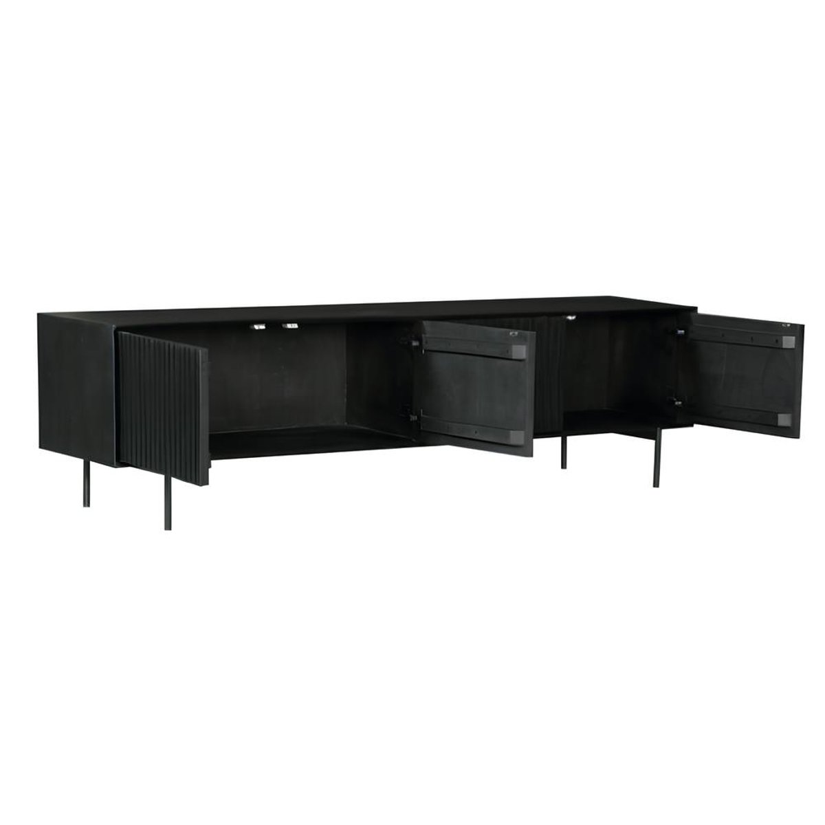 Meuble TV bois noir 4 portes rainurées 210 cm CORTINA noir, PIER IMPORT