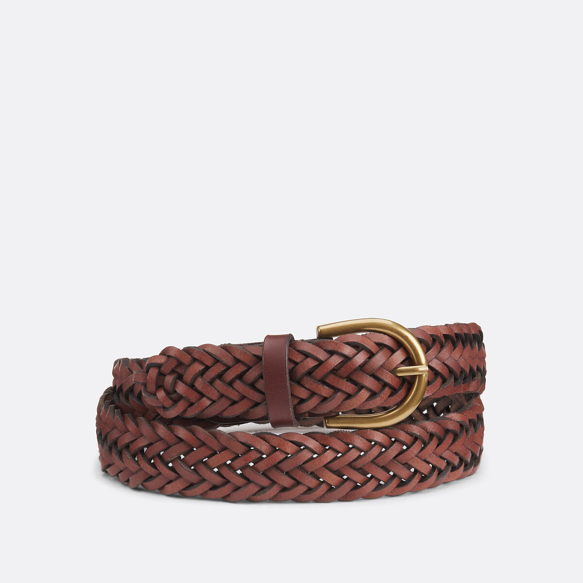 Braided leather belt with metal buckle brown, LA REDOUTE COLLECTIONS