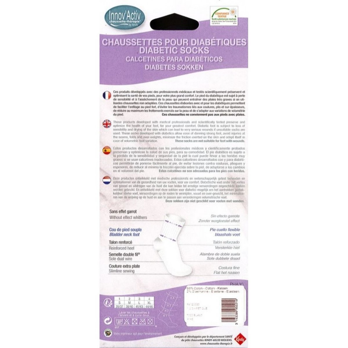 Innov'Active MIXTE : Chaussettes pour diabétiques blanc, KINDY
