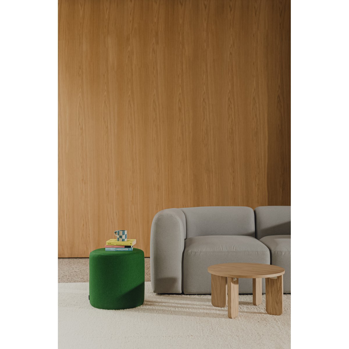 Pouf rond en laine FOLK vert mousse, NOO.MA