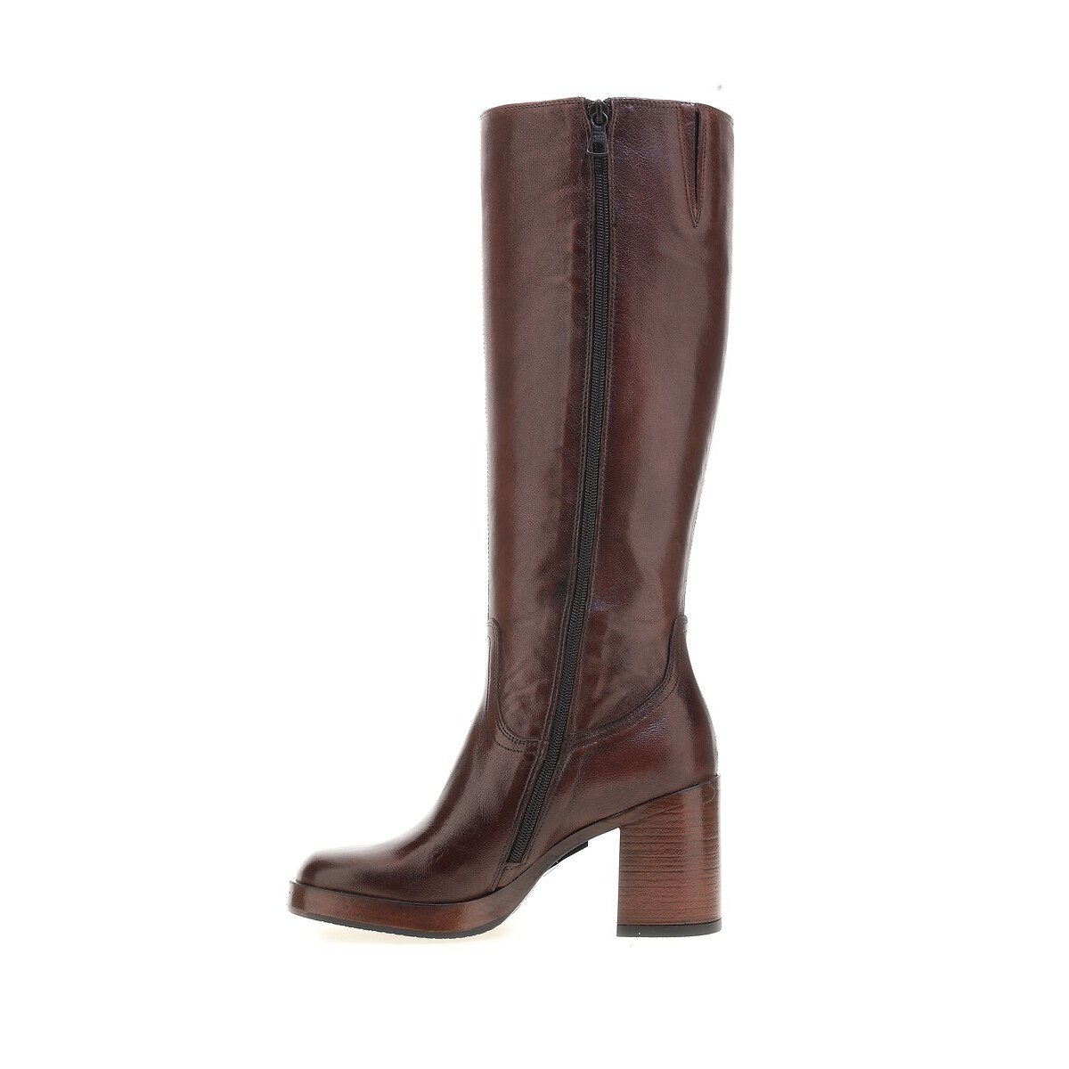 Botas de tacón, con puntera cuadrada, de piel chocolate, MJUS