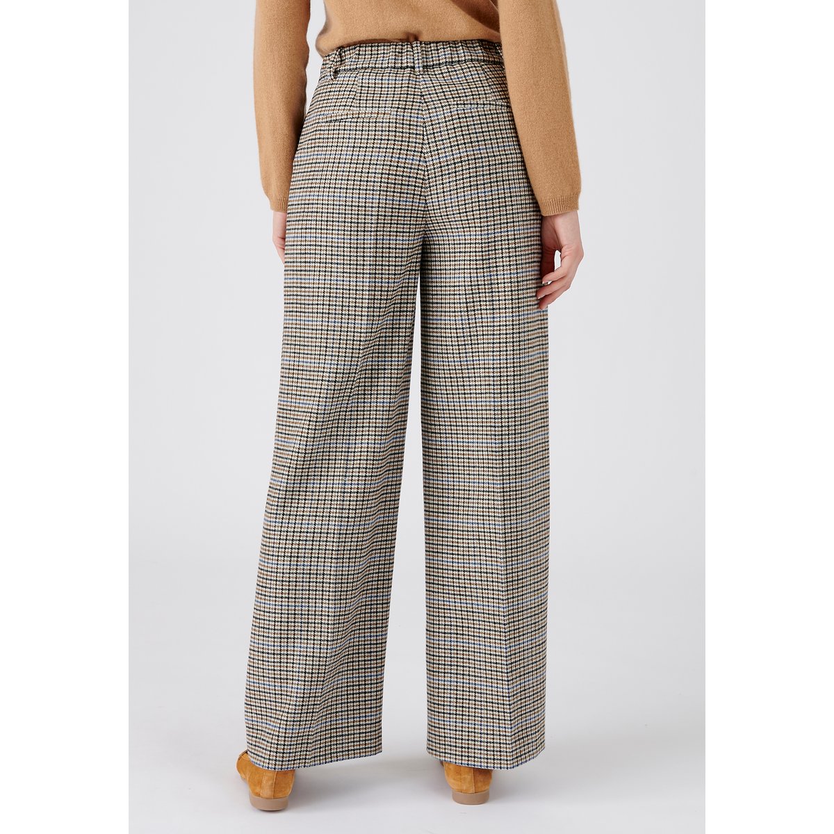 Pantalon large à carreaux marron beige carreaux, DAMART