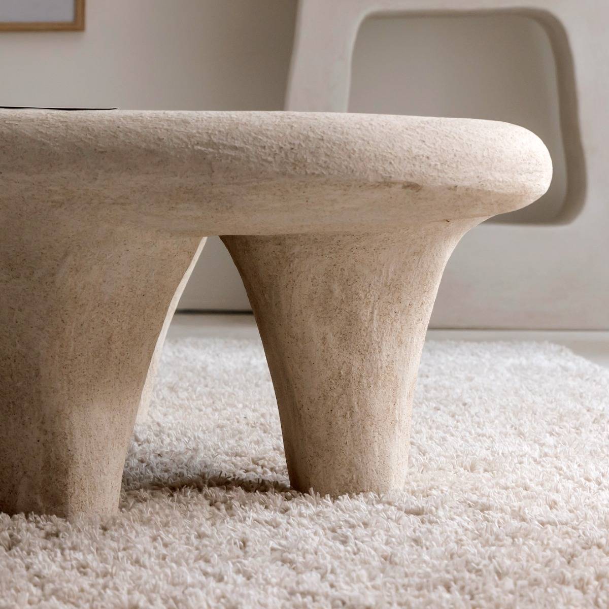 Table basse en bois effet béton ovale DANAÉ blanc, MADE IN MEUBLES