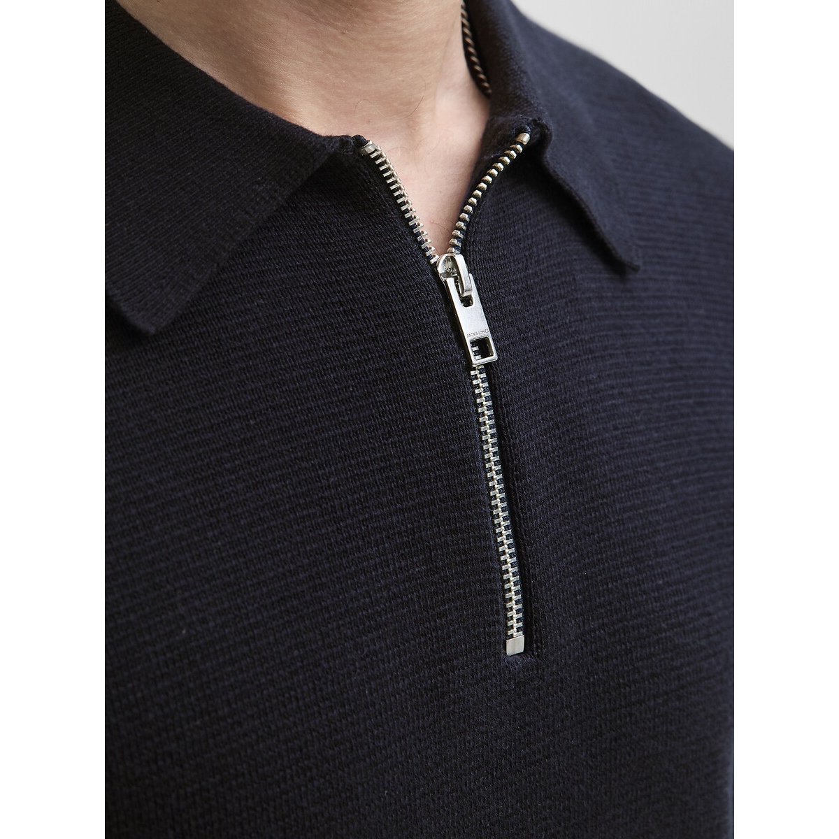 Pull collo a polo e mezza zip blu notte, JACK & JONES