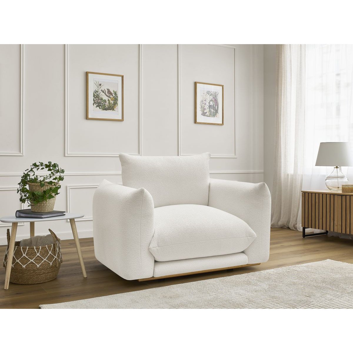 Fauteuil tissu bouclette, ERNEST blanc, BOBOCHIC