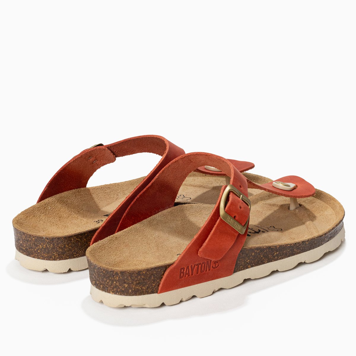 Tongs en cuir MERCURE orange, BAYTON