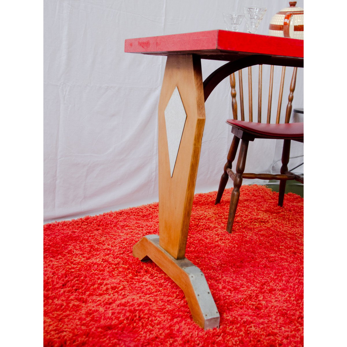 Table à manger bistro en formica et bois Denise N°1369 - Bon état gris, DEBONGOUT